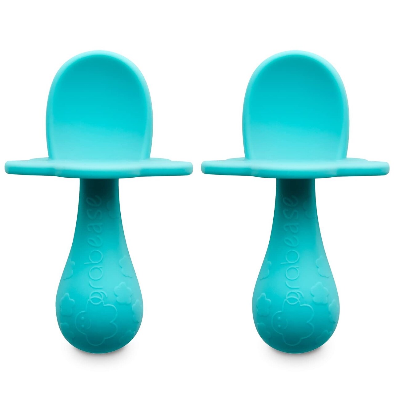 Grabease Baby Silicone Spoon Set for Baby-Led Weaning & First Stage Self-Feeding: Soft, Safe 100% Food-Grade Silicone; BPA-, PVC- Latex- & Phthalates-Free and Dishwasher Safe; Set of 2 Teal Spoons